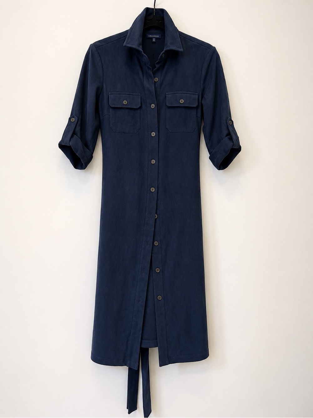 J.McLaughlin Navy Utility Maxi Shirtdress Belted Roll Tab Sleeve